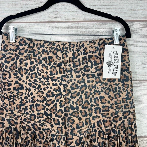Crazy Train Women's Cheetah Printed Boho Fringe Shorts Size XL - Picture 2 of 7